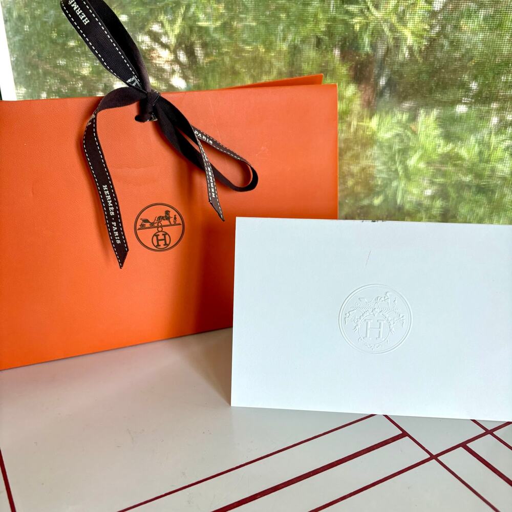 Hermès Paris Orange Gift Bag with Blank Embossed Note Card